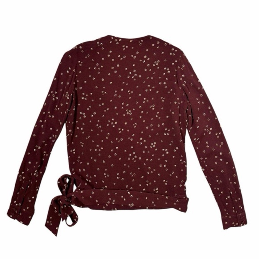 Sezane Ella Blouse Burgundy Red Floral Wrap Blouse Size EU 44/US 12 - Picture 3 of 5
